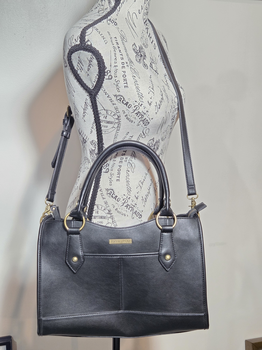 Frye and Co Core Satchel Black Faux Leather Bag